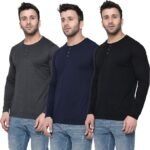Solid Men Regular Fit Full Sleeve Round Neck Cotton Blend T-Shirt (Pack of 3) - Image 3