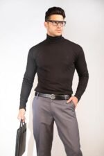 Winter Wear Cotton Plain Full Sleeve Turtle Neck T Shirt for Men - Image 2