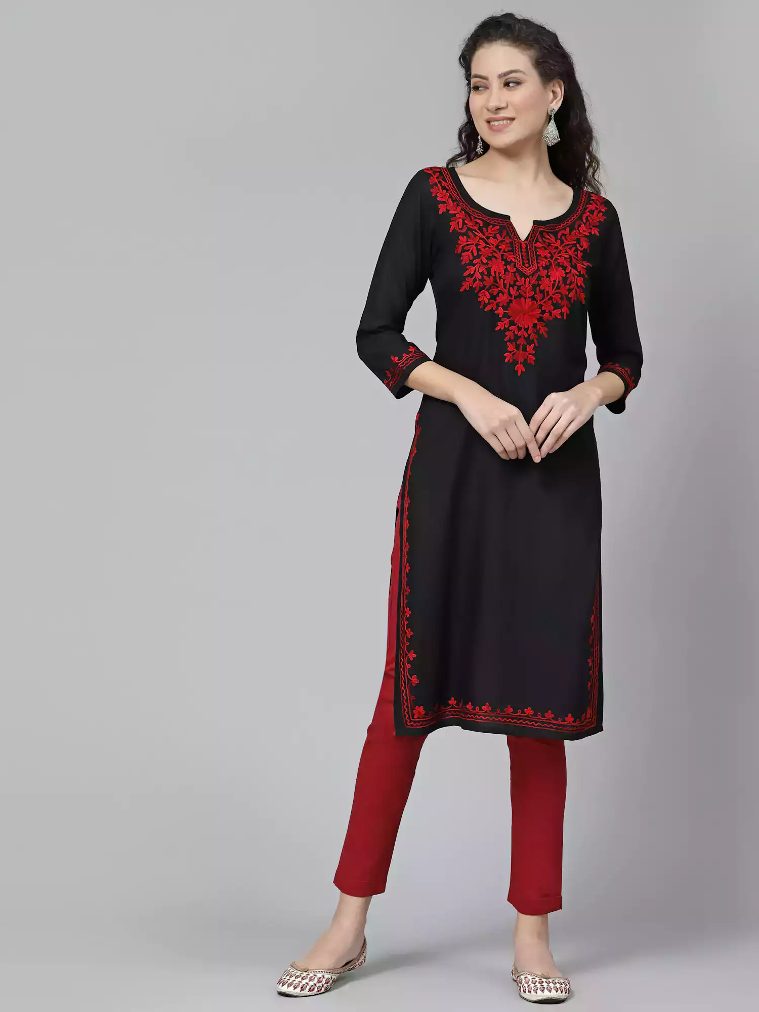 black-maron-aari-long1.webp Black Kashmiri Embroidered Kurti - Image 1