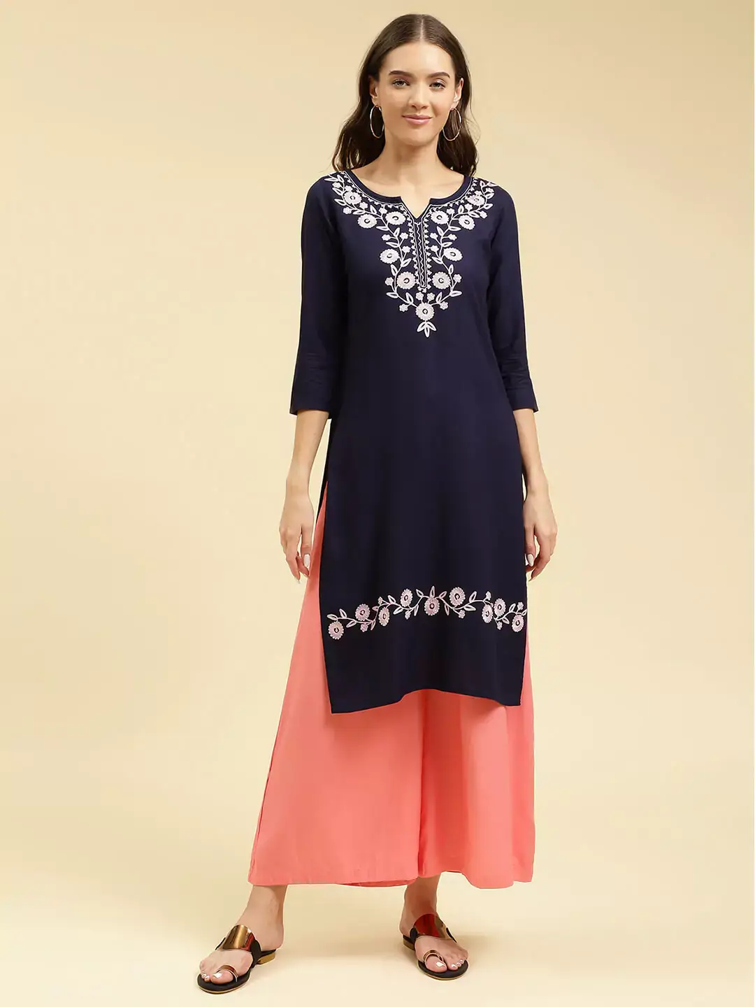 japore-blue-reel-long1.webp Blue Silk Work Kurti - Image 1