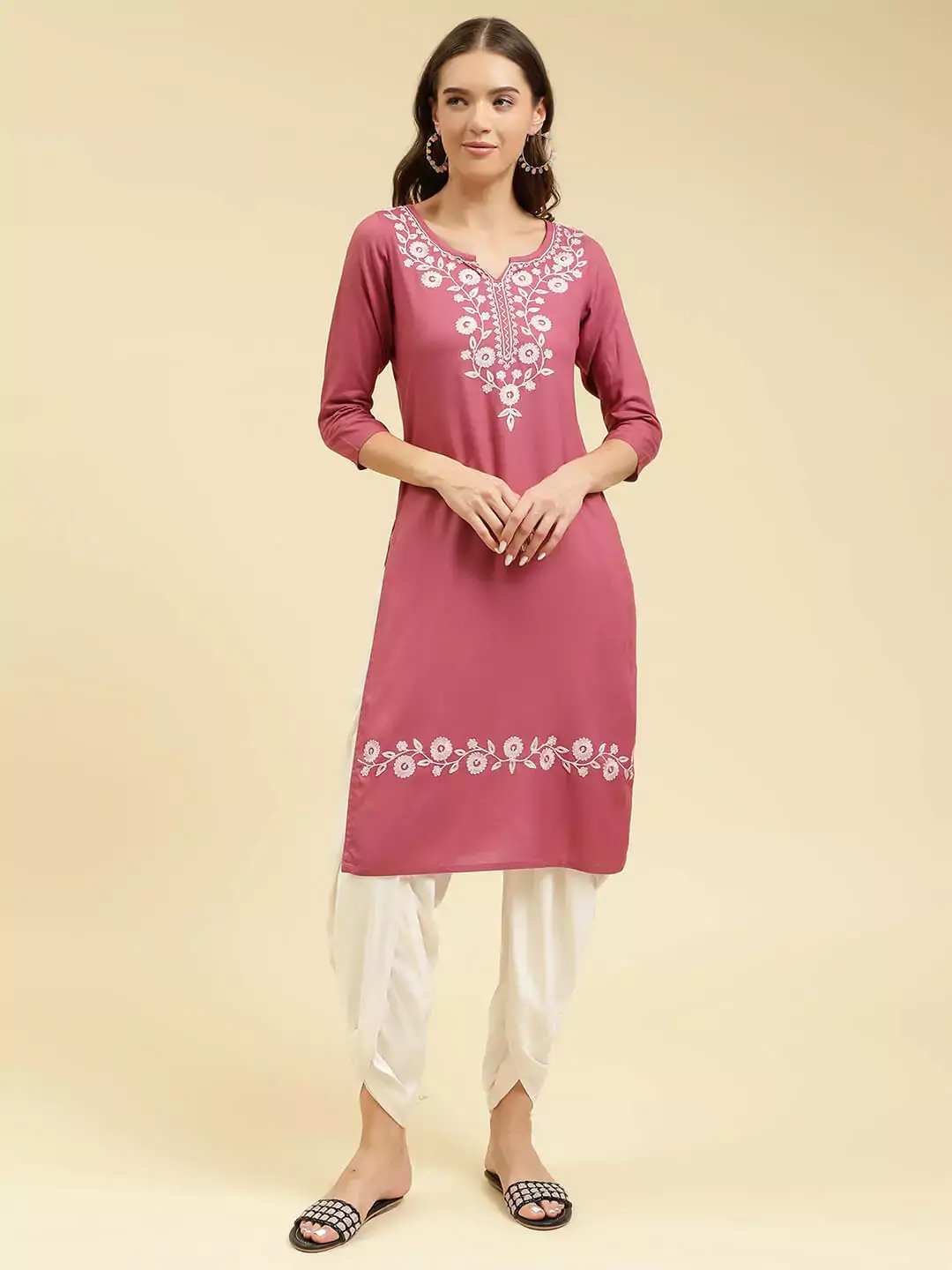 japore-pink-reel-long1.webp Pink Silk Work Kurti - Image 1