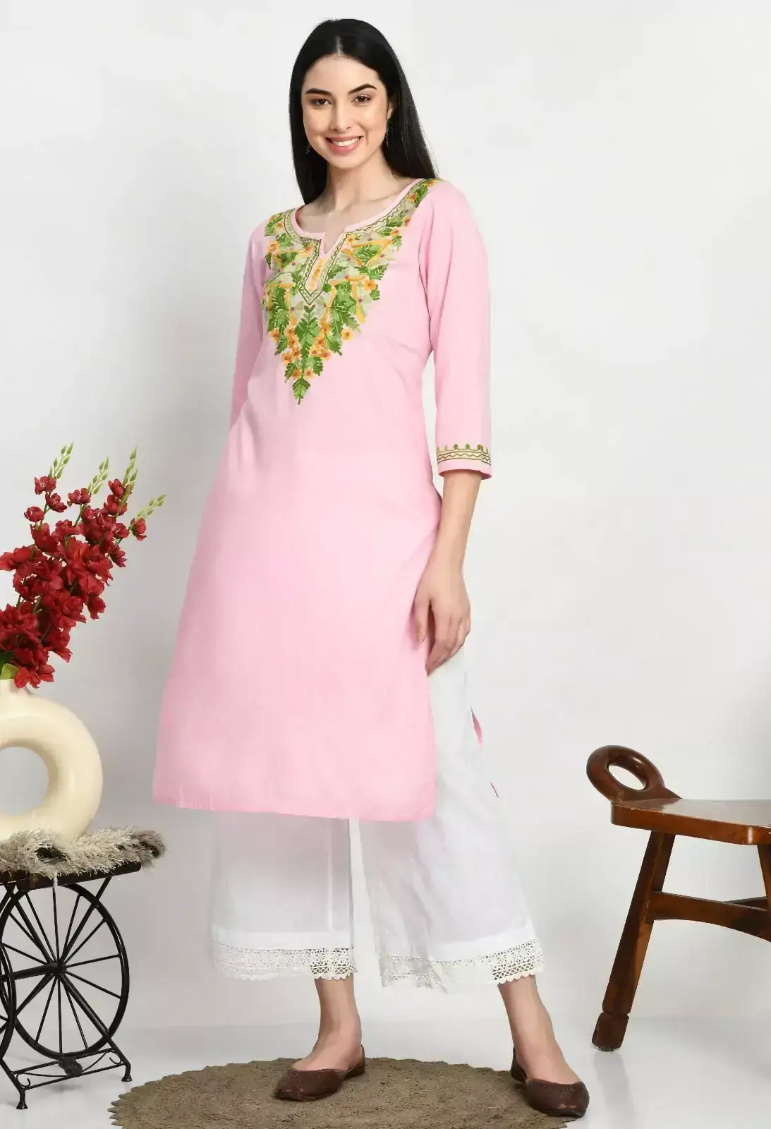 light-pink-multi-aari-long1.webp Light Pink Embroidered Kurti - Image 1