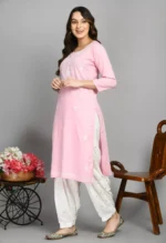 Light Pink Pashmina Work Kurti - Image 5