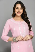 Light Pink Pashmina Work Kurti - Image 3