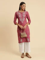 Wild Orchid Pink Chikankari Kurti - Image 3