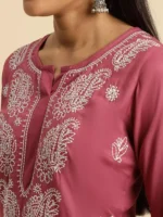 Wild Orchid Pink Chikankari Kurti - Image 4