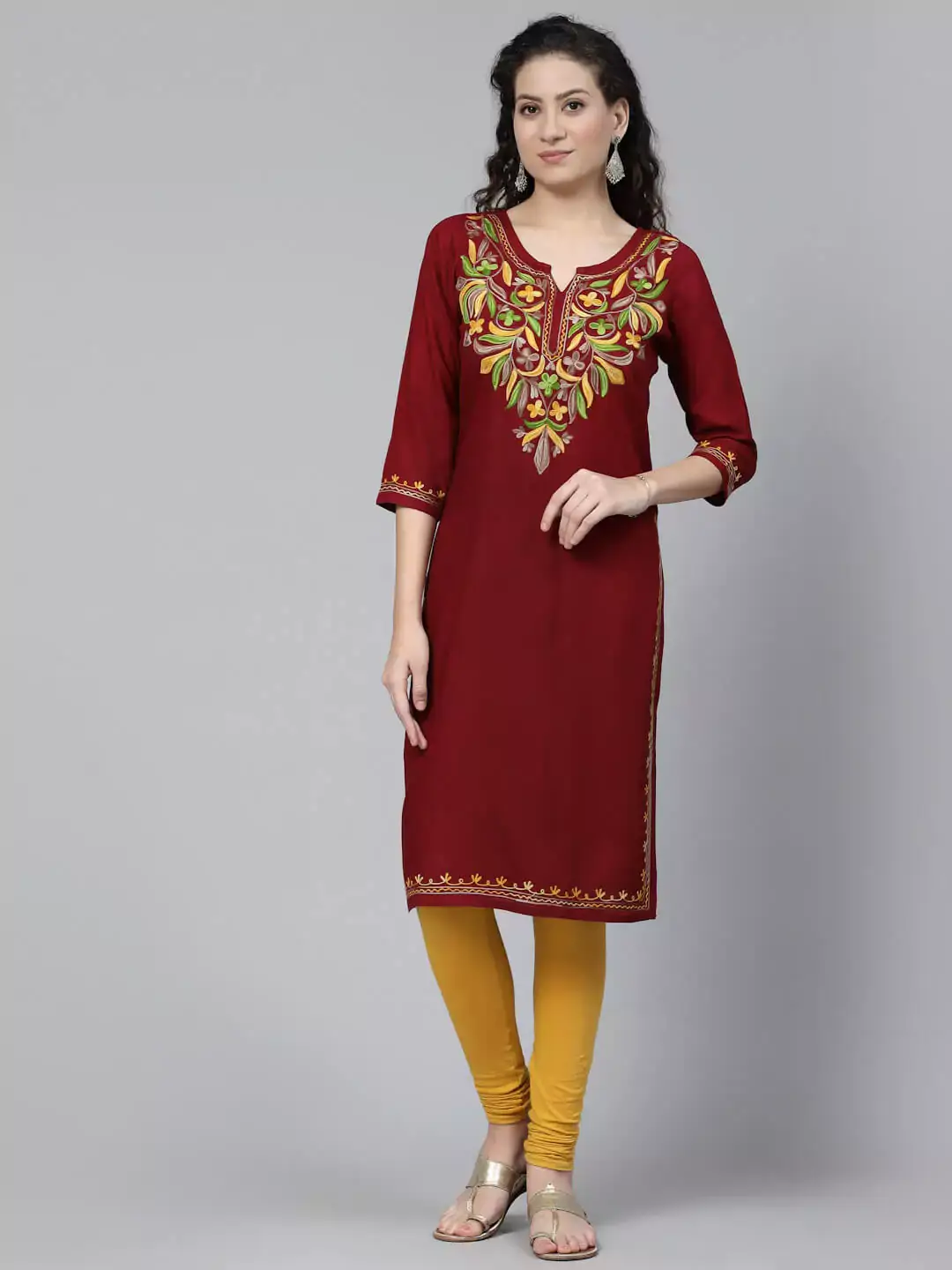 maroon-multi-design-aari-long1.webp Bushra Maroon Embroidered Kurti - Image 1