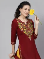 Bushra Maroon Embroidered Kurti - Image 4