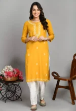 Mustard Colored Pashmina Work Kurti