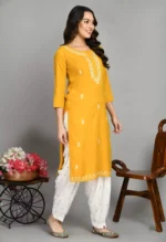 Mustard Colored Pashmina Work Kurti - Image 5