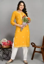 Mustard Colored Pashmina Work Kurti - Image 3