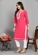 Pink Zari Work Kashmiri Kurti - Image 2