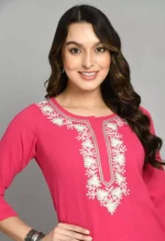 Pink Zari Work Kashmiri Kurti - Image 3