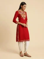 Red Kashmiri Multi Colored Embroidered Kurti - Image 6
