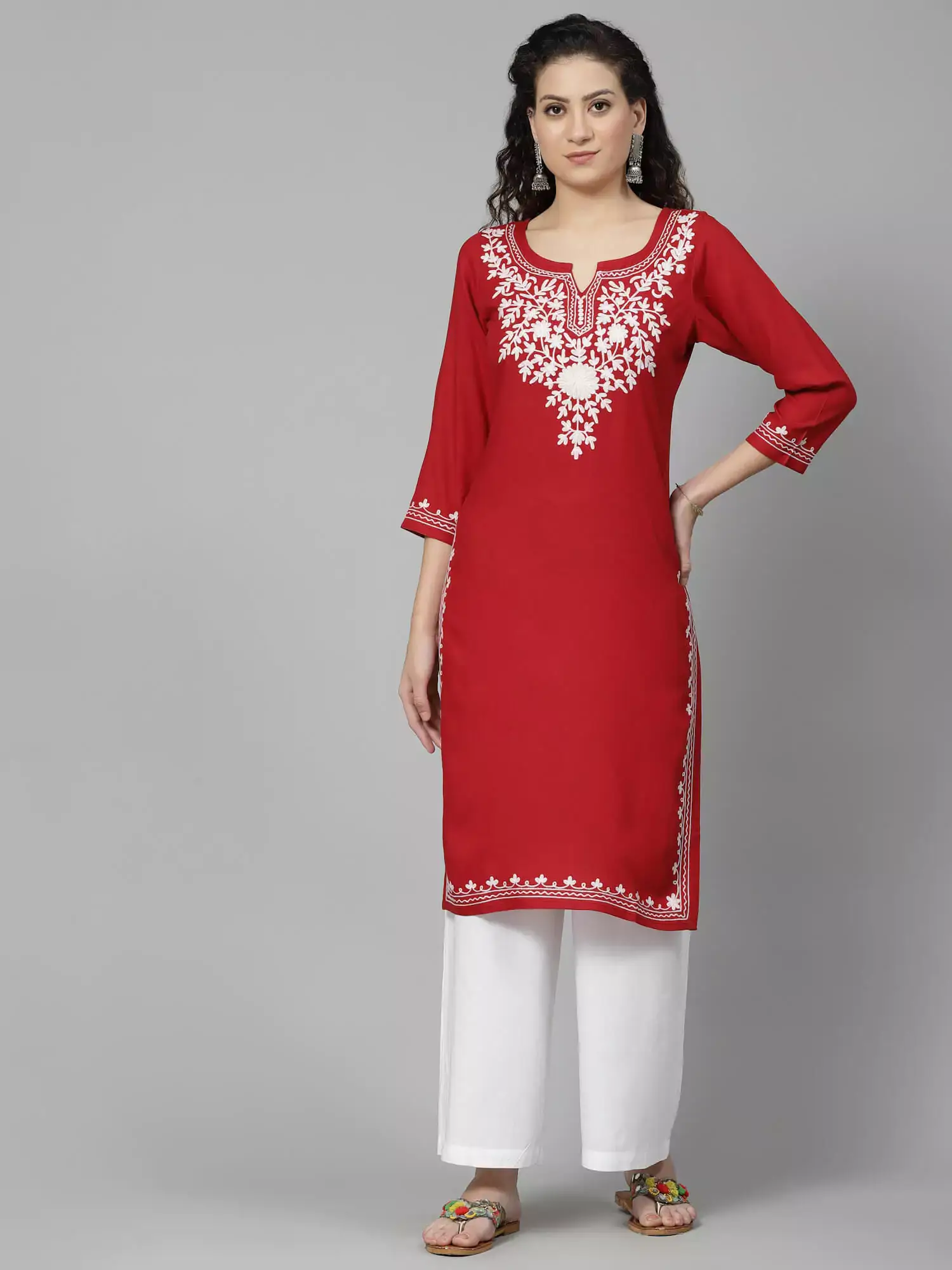 red-offwhite-aari-long1.webp Mehak Red Kurti - Image 1