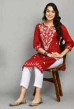 Red Kashmiri Embroidered Kurti - Image 3