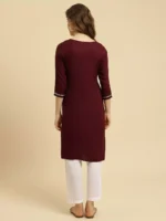 Wine Silk Embroidered Kashmiri Kurti - Image 6