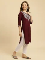 Wine Silk Embroidered Kashmiri Kurti - Image 2