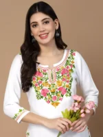 Aylin White Embroidred Kurti - Image 4