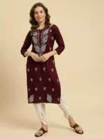Wine Chikankari Kurti