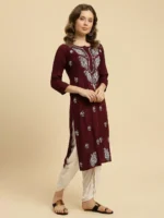 Wine Chikankari Kurti - Image 2