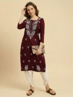 Wine Chikankari Kurti - Image 3