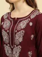Wine Chikankari Kurti - Image 4